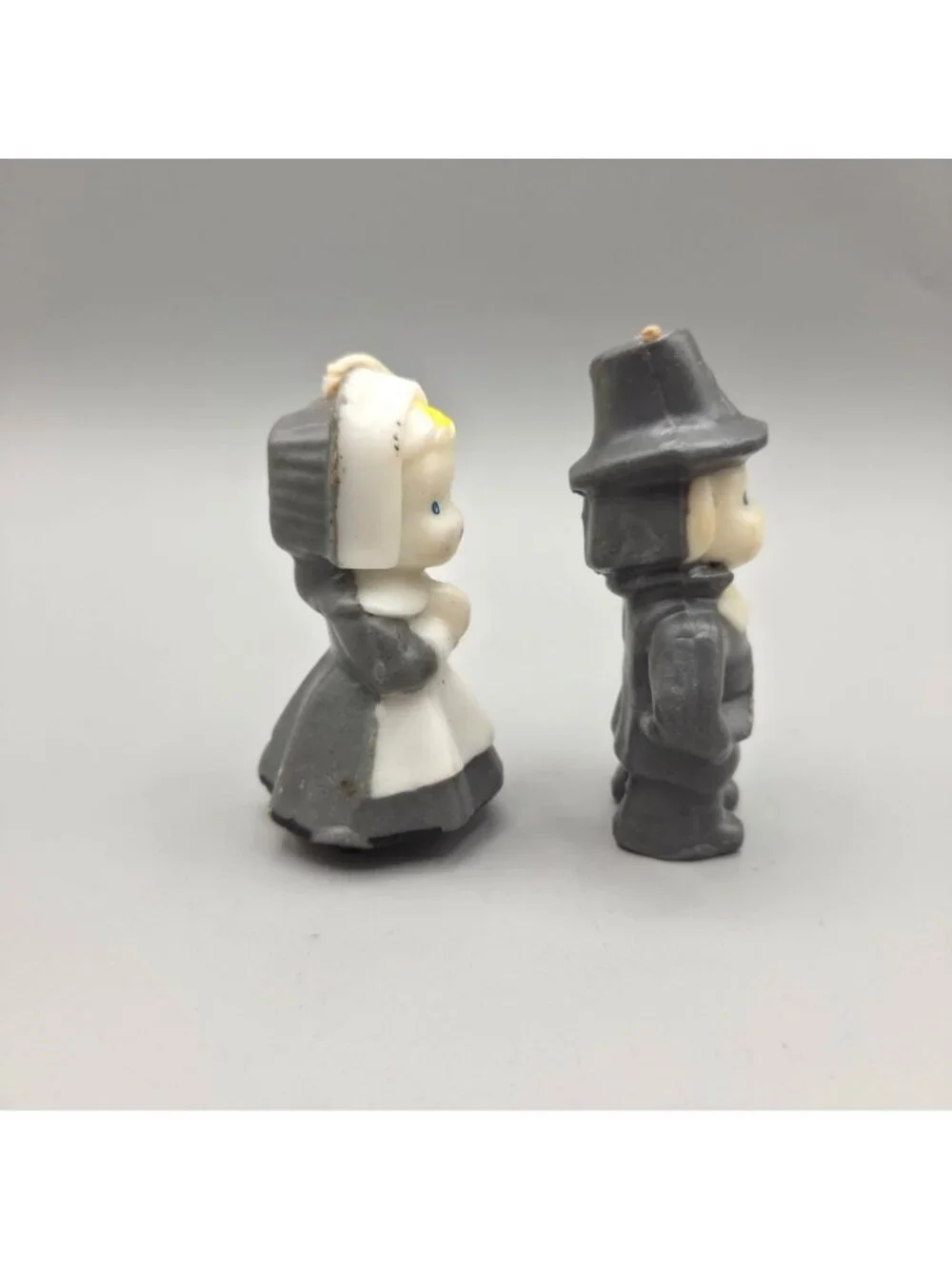 Vintage Gurley Pilgrim Figure Candles Collectible Gray Hat Thanksgiving Set Of 2